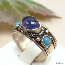 Bague tibétaine Améthyste pierres fantaisie T 59 à 65 - Bagues tibétaines bouddhistes
