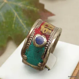 Bague tibétaine bicolore Mantra de Chenrezi - Bagues tibétaines bouddhistes