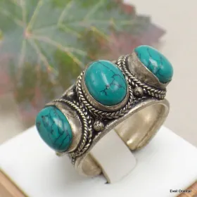 Bague tibétaine trois Turquoise - Bagues tibétaines bouddhistes