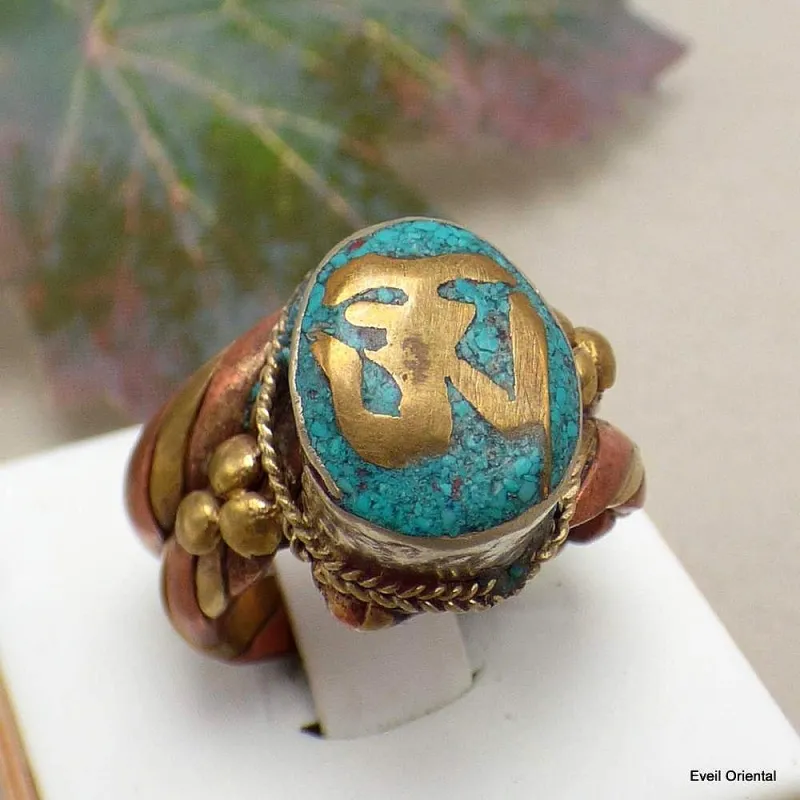 Bague tibétaine bouddhiste tresse cuivre et laiton T 58 - Bijoux en Cuivre