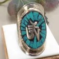 Bague tibétaine Symbole Om en turquoise - Bagues tibétaines bouddhistes