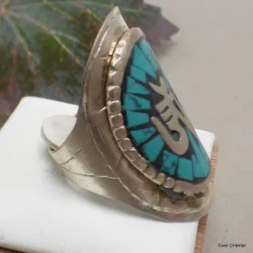 Bague tibétaine Symbole Om en turquoise - Bagues tibétaines bouddhistes