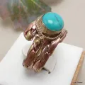 Bague tibétaine tressée laiton et cuivre et Turquoise - Bijoux en Cuivre