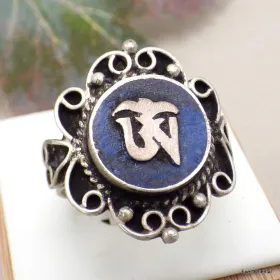 Bague tibétaine Om couleur Lapis lazuli - Bagues tibétaines bouddhistes