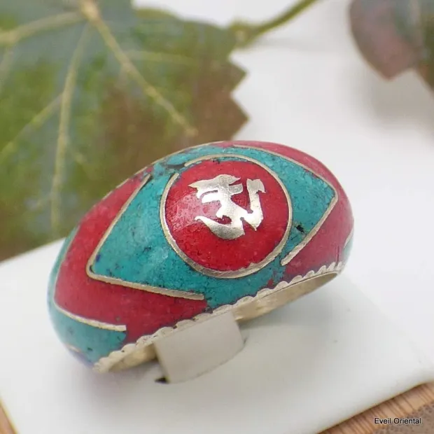 Bague tibétaine Symbole Om Bouddhiste T 63 - Bagues tibétaines bouddhistes