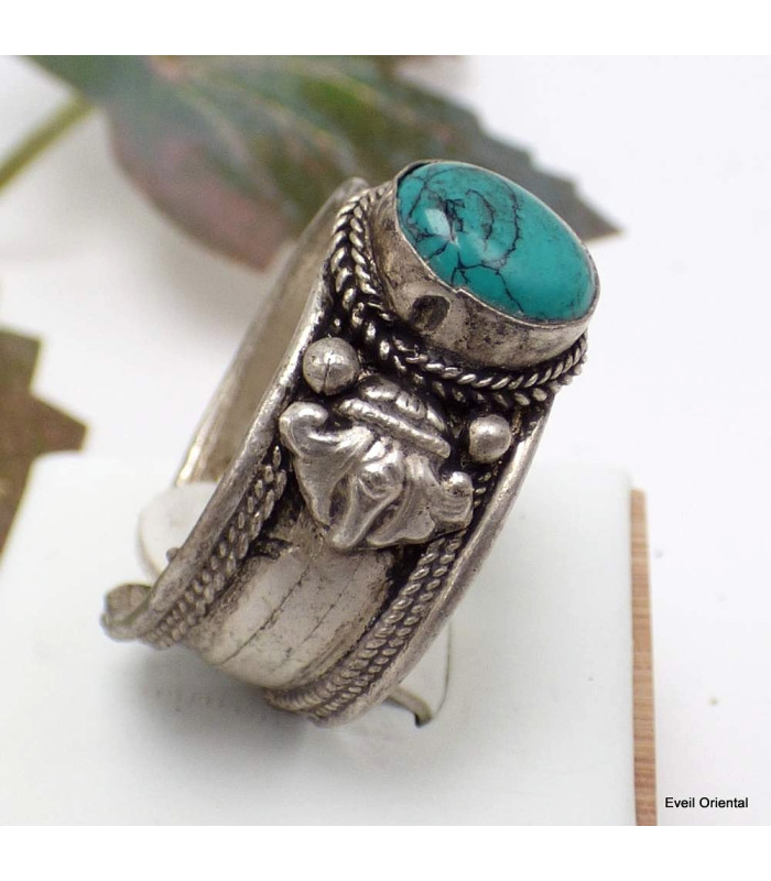 Bague tibétaine en TURQUOISE T 65/70 Bagues tibétaines bouddhistes 3614