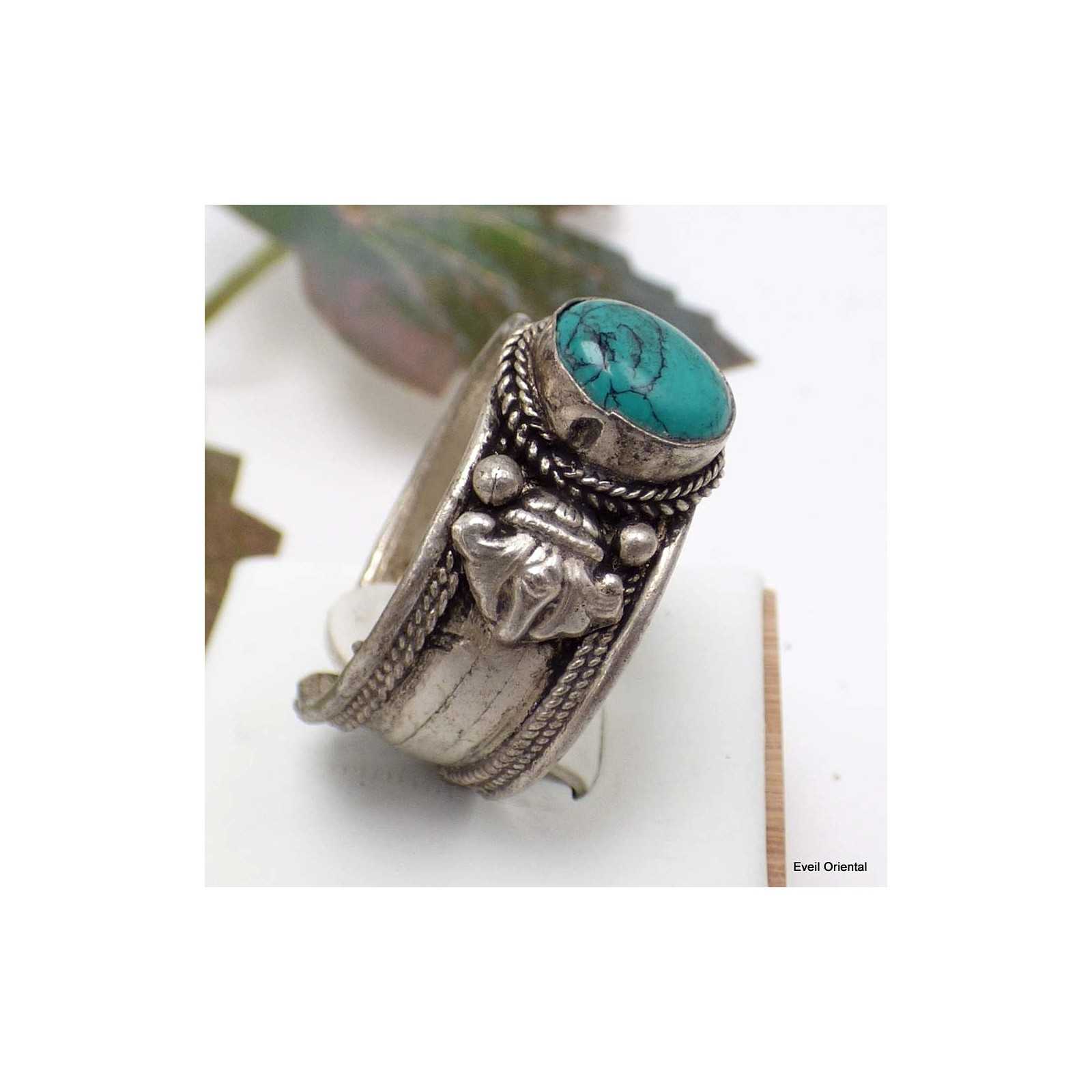 Bague Style Tibétain En Turquoise Reconstituée - Taille Flexible - Alliage - Neuf Sans Boîte