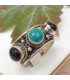 Bague tibétaine 3 pierres Turquoise Onyx T 56 à 60 Bagues tibétaines bouddhistes 5097.3