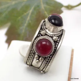 Bague tibétaine Onyx Cornaline - Bagues tibétaines bouddhistes