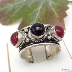 Bague tibétaine Onyx Cornaline - Bagues tibétaines bouddhistes