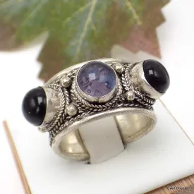 Bague tibétaine Améthyste Onyx - Bagues tibétaines bouddhistes