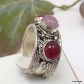 Bague tibetaine Quartz rose Cornaline - Bagues tibétaines bouddhistes