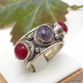 Bague tibetaine Amethyste Cornaline - Bagues tibétaines bouddhistes