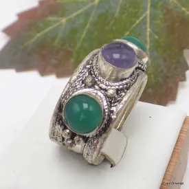 Bague tibetaine Amethyste Onyx vert - Bagues tibétaines bouddhistes
