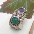 Bague tibetaine Amethyste Onyx vert - Bagues tibétaines bouddhistes
