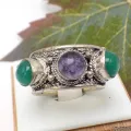 Bague tibetaine Amethyste Onyx vert - Bagues tibétaines bouddhistes
