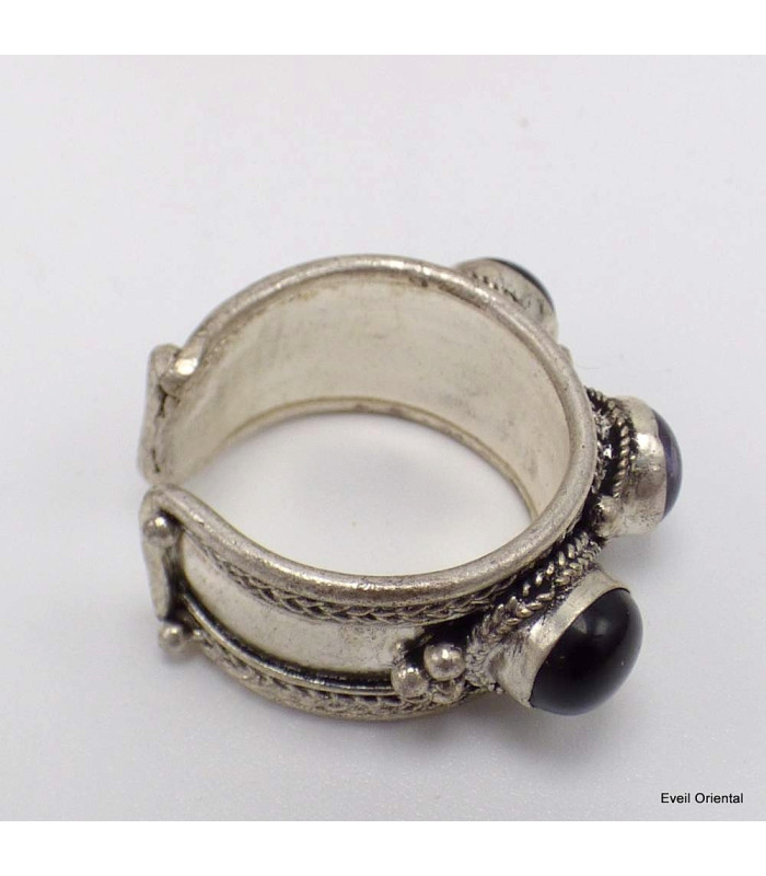 Bague tibetaine Onyx vert et noir Bagues tibétaines bouddhistes 5097.10