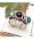 Bague tibetaine Onyx vert et noir Bagues tibétaines bouddhistes 5097.10