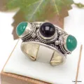 Bague tibetaine Onyx vert et noir - Bagues tibétaines bouddhistes