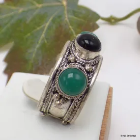 Bague tibetaine Onyx vert et noir - Bagues tibétaines bouddhistes