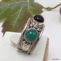 Bague tibetaine Onyx vert et noir - Bagues tibétaines bouddhistes