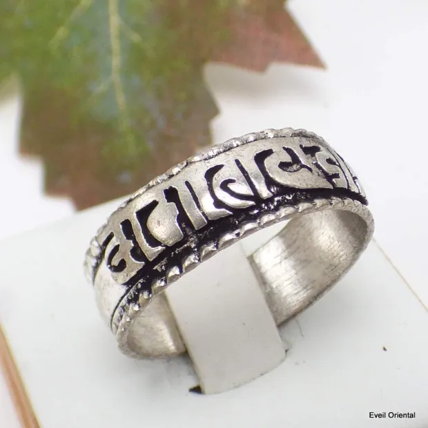 Bague tibétaine anneau orné d'un mantra taille ajustable - Bagues tibétaines bouddhistes