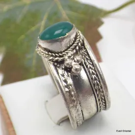 Bague tibétaine en Onyx vert et metal - Bagues tibétaines bouddhistes