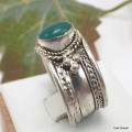 Bague traditionnelle tibétaine en Onyx vert Bagues tibétaines bouddhistes ref 4700.1