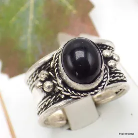 Bague tibetaine Onyx noir taille ajustable - Bagues tibétaines bouddhistes