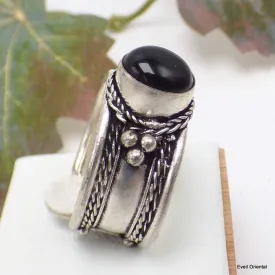 Bague tibetaine Onyx noir taille ajustable - Bagues tibétaines bouddhistes