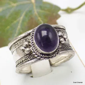 Bague tibétaine en Améthyste taille ajustable - Bagues tibétaines bouddhistes