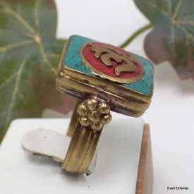 Bague tibétaine Om bouddhiste imitation pierre - Bagues tibétaines bouddhistes