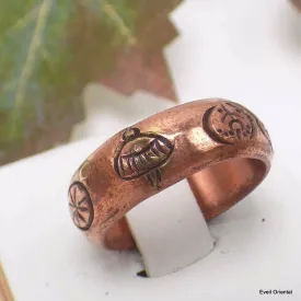 Anneau tibétain en cuivre Signes auspicieux taille 53 - Bijoux en Cuivre