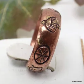 Anneau tibétain en cuivre Signes auspicieux taille 53 - Bijoux en Cuivre