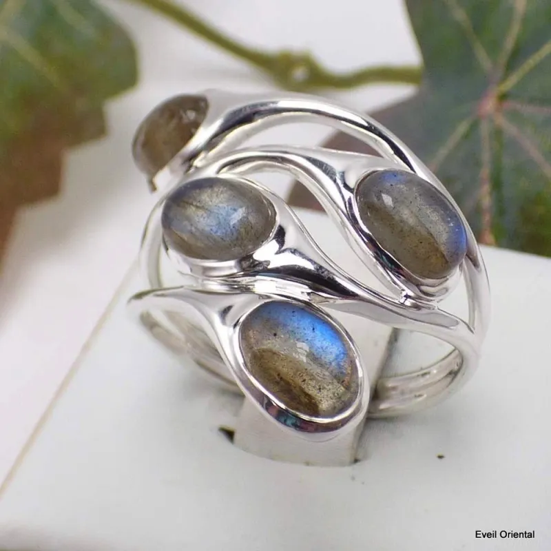 Bague Labradorite bleue 4 pierres plusieurs tailles - Bagues pierres naturelles