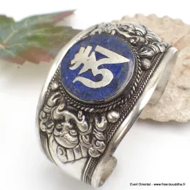 Bracelet tibétain bouddhiste  imposant OM lapis lazuli - Bracelets tibétains bouddhistes