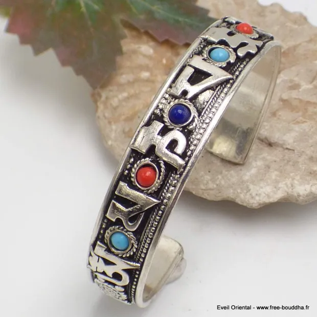 Bracelet tibétain MANTRA de Chenrezi et perles fantaisie - Bracelets tibétains bouddhistes