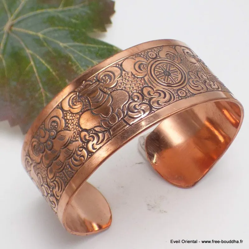 Jonc bouddhiste en Cuivre Roue du Dharma - Bijoux en Cuivre