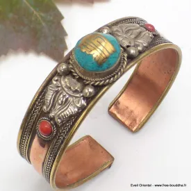 Bracelet tibétain cuivre et Kalachakra - Bijoux en Cuivre