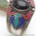 Gros Bracelet tibetain look ancien onyx noir - Bracelets tibétains bouddhistes