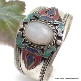 Gros Bracelet tibetain look ancien Pierre de lune - Bracelets tibétains bouddhistes