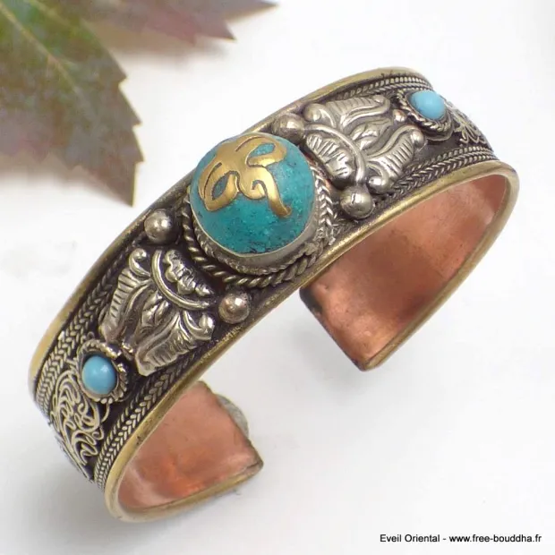 Bracelet Tibétain Om cuivre et métal - Bijoux en Cuivre