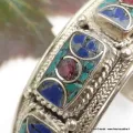 Bracelet tibétain jonc metal et pierres - Fait main - Népal - Bracelets tibétains bouddhistes