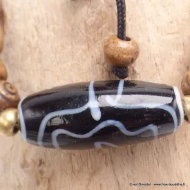Bracelet tibétain Os sculpté et Dzi - Bracelets tibétains bouddhistes