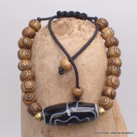Bracelet tibétain Os sculpté et Dzi - Bracelets tibétains bouddhistes
