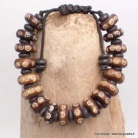 Bracelet tibétain Os de yak brun sculpté - Bracelets tibétains bouddhistes