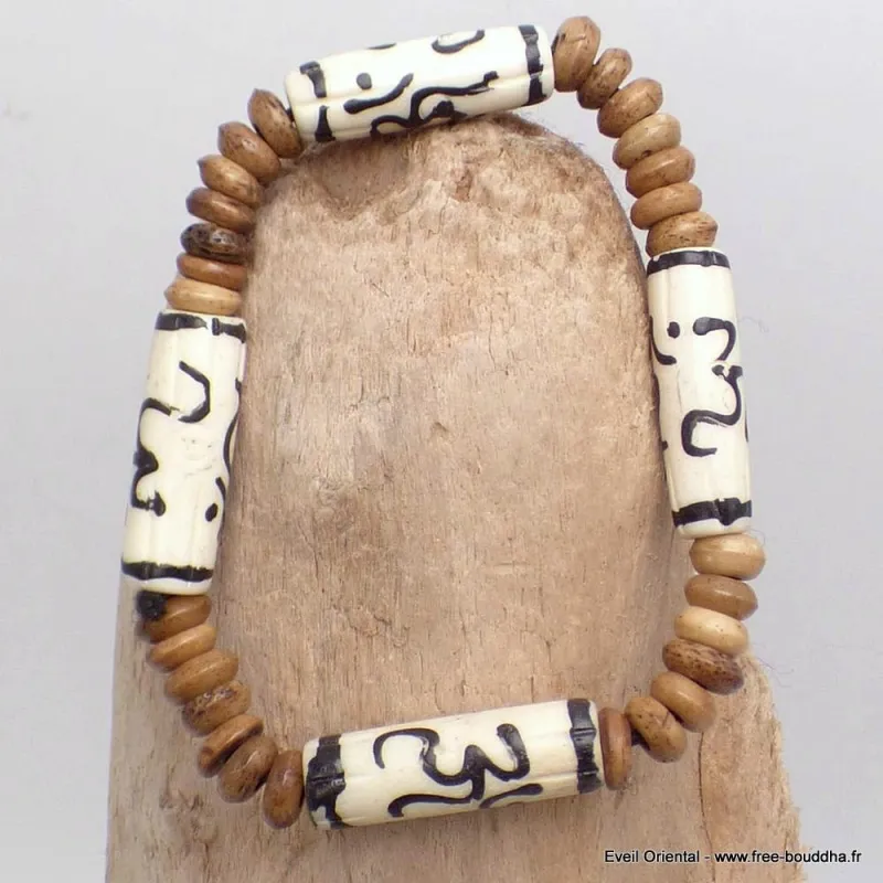 Bracelet tibétain graines de lotus et os - Bracelets tibétains bouddhistes