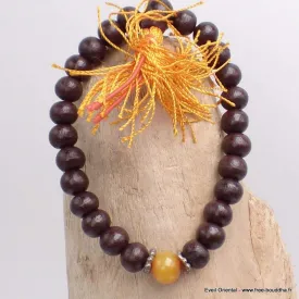Bracelet tibétain mala bois de rose et ambre