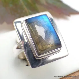 Bague Labradorite bleue rectangulaire taille 57 - Bijoux en Labradorite Bleue
