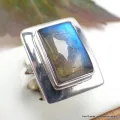 Bague Labradorite bleue rectangulaire taille 57 - Bijoux en Labradorite Bleue